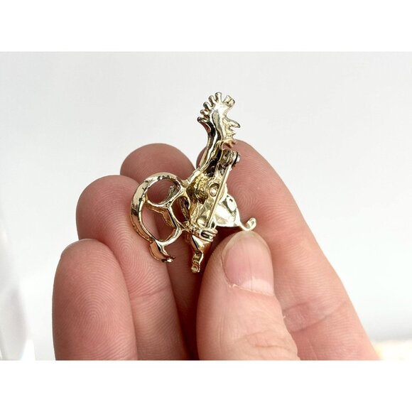 Rooster Figural Blue Rhinestoned Costume Jewelry Brooch | Lapel Pin - Picture 8 of 11